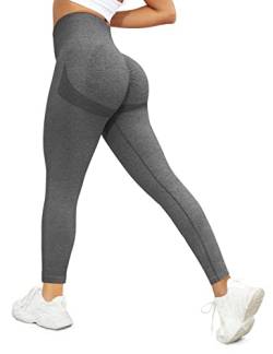 Voqeen Damen Sports Leggings Hohe Taille Blickdicht Sporthose Yogahose Laufhose mit Bauchkontrolle Slim Fit Scrunch Butt Fitnesshose Booty Push Up Tights für Radfahren Sport Yoga Fitness(Grau,M) von Voqeen