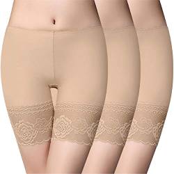 Voqeen Damen Unterhose Unter Rock Kurz Hose Miederpants Miederhose Miederslip Nahtlose Unterwäsche mit Spitze Anti-Chafing Panties Hipsters Boyshort Slip Kurze Leggings Yoga Shorts(Beige,L) von Voqeen