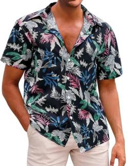 Voqeen Hawaiihemden Herren Funky Hawaii Shirt Kurzarm Lässig Button Down Baumwolle Tropisch Aloha Bedruckter Hemden for Reise Party Urlaubs von Voqeen