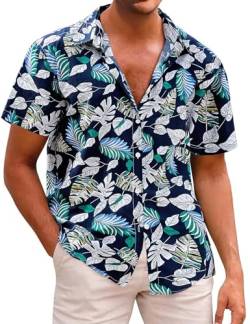 Voqeen Hawaiihemden Herren Funky Hawaii Shirt Kurzarm Lässig Button Down Baumwolle Tropisch Aloha Bedruckter Hemden for Reise Party Urlaubs von Voqeen