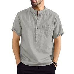 Voqeen Herren Baumwolle Henley Hemd Sommerhemd Herren Regular Fit Freizeithemd Shirts Casual Kurzarmhemd Strandhemd Leicht Shirts von Voqeen