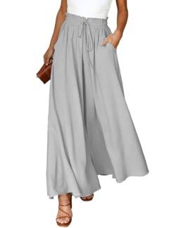 Voqeen Hose Damen Sommer Leicht Lässige Palazzo Weite Hose Freizeithose Elegante Einfarbig Marlenehose Schlaghose Breites Bein Hose mit Hohe Taille Elastisch Taschen Kordelzug von Voqeen