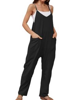 Voqeen Jumpsuit Damen Latzhose Arbeitshose Sommer Locker Trägerhose Overalls Ärmellose Spaghetti Strap Strampler mit Große Taschen von Voqeen