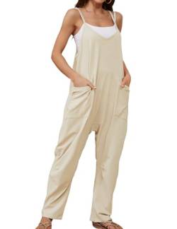 Voqeen Jumpsuit Damen Latzhose Arbeitshose Sommer Locker Trägerhose Overalls Ärmellose Spaghetti Strap Strampler mit Große Taschen von Voqeen