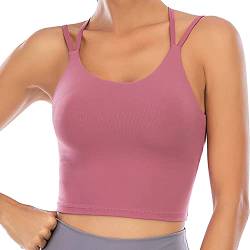 Vorcy Gepolsterter Sport-BH für Damen, Fitness, Workout, Laufen, Camisole Crop Top mit integriertem BH, Pink, small von Vorcy