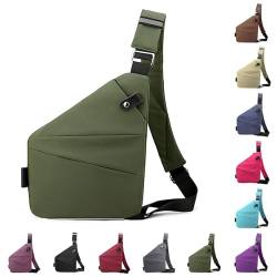 Vordpe Diebstahlsichere Reisetasche, Anti Diebstahl Tasche, Damendiebstahlsichere UmhäNgetasche, Wasserresistent Sling Bag Brusttasche aus Nylon für Herren Damen (Linke Schulter, Armeegrün) von Vordpe