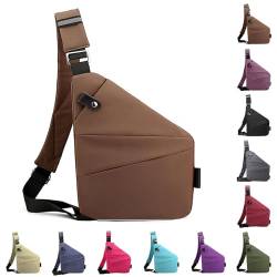 Vordpe Diebstahlsichere Reisetasche, Anti Diebstahl Tasche, Damendiebstahlsichere UmhäNgetasche, Wasserresistent Sling Bag Brusttasche aus Nylon für Herren Damen (Linke Schulter, Kaffee) von Vordpe