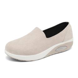 Vorgelen Damen Freizeitschuhe Slip On Sneakers Keilabsatz Walking Schuhe Leicht Plateau Turnschuhe Fitness Laufschuhe Atmungsaktive Straßenlaufschuhe 291 Beige 36 EU = 37 CN von Vorgelen