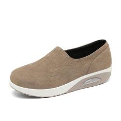 Vorgelen Damen Freizeitschuhe Slip On Sneakers Keilabsatz Walking Schuhe Leicht Plateau Turnschuhe Fitness Laufschuhe Atmungsaktive Straßenlaufschuhe 291 Braun 39 EU = 40 CN von Vorgelen