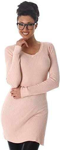 Voyelles Damen Longpulli Stretch Langarm einfarbig Feinripp Bein-Schlitz Hüftschlitz, Rosa 34-38 Einheitsgröße von Voyelles