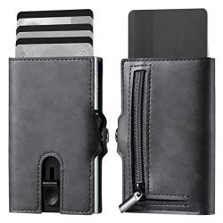 VpiuV® geldbörse Herren - Kreditkartenetui mit RFID-Schutz - Slim Wallet mit Münzfach - Aluminium-Kartenhalter - GRAU Leder im Vintage-Stil von VpiuV