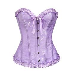 Vrapo Korsett Damen - Bustier Corset Top für Frauen - Vollbrust Corsage Schnürkorsett Taillenformer Dessous - Pflaumenblüten Bambus Muster - Lila Rose - Größe L von Vrapo