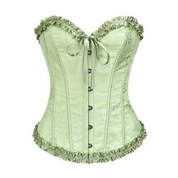 Vrapo Korsett Damen - Bustier Corset Top für Frauen - Vollbrust Corsage Schnürkorsett Taillenformer Dessous - Pflaumenblüten Bambus Muster - Schilf Grün - Größe S von Vrapo