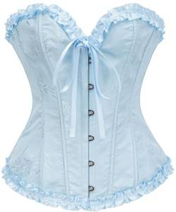 Vrapo Korsett Damen - Bustier Corset Top für Frauen - Vollbrust Corsage Schnürkorsett Taillenformer Dessous - Pflaumenblüten Bambus Muster - Sternen Licht Blau - Größe L von Vrapo