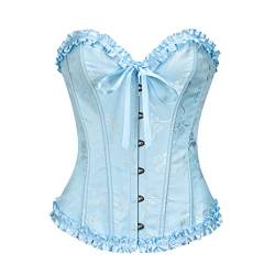 Vrapo Korsett Damen - Bustier Corset Top für Frauen - Vollbrust Corsage Schnürkorsett Taillenformer Dessous - Pflaumenblüten Bambus Muster - Sternen Licht Blau - Größe XL von Vrapo