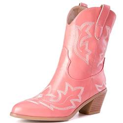 Vrupons Damen Cowboystiefel mit spitzer Zehe und bequemen Blockabsätzen Westernstiefel (Rosa, 36) von Vrupons