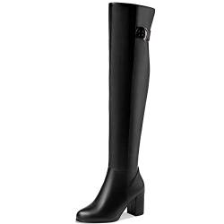 Vrupons Damen Overknee-Stiefel mit einfachem Blockabsatz und seitlichem Reißverschluss (Schwarz, 49 EU) von Vrupons