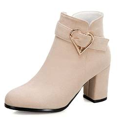 Vrupons Damen-Stiefeletten mit Blockabsatz und Hohem Absatz(Beige, 38 EU) von Vrupons