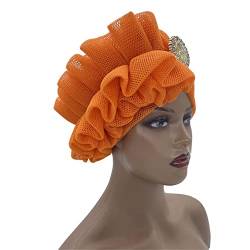 Damen Afrikanische Kopfbedeckung Nigeria Head Wraps Sommer Mesh Turban Cap mit seitlichen Rüschen von Vsadsau