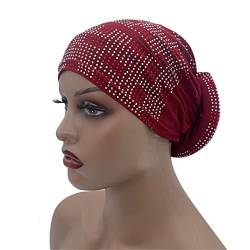 Damen Plissee Turban Cap mit gepolsterten Diamanten Elastisch Muslim Kopftuch Bonnet Afrikanische Indien Hüte von Vsadsau