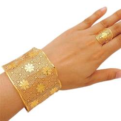 Goldfarbener äthiopischer Dubai-Armreif mit Ring, Dubai-Armband, Blumen-Armreif, verstellbares Armband, marokkanisches Brautgeschenk von Vsadsau