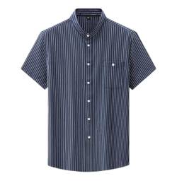 Herren Business Kurzarm Gestreiftes Hemd Stehkragen Freizeithemd Solide Revers Knopf Hemd, dunkelblau, 58 von Vsadsau