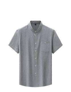 Herren Business Kurzarm Gestreiftes Hemd Stehkragen Freizeithemd Solide Revers Knopf Hemd, gray9, XL von Vsadsau