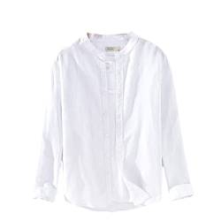 Herren Casual Baumwolle Leinen Hemd Stehkragen Regular Fit Basic Bluse Langarm Hemd Tops, 603 Weiß, L von Vsadsau