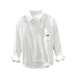 Japanischer Stil Baumwollhemd für Herren Vintage Casual Quadratischer Kragen Stickerei Sport Pocket Shirt, 1320 Weiß, XXL von Vsadsau