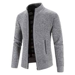 Männer Herbst Winter Jacke Stehkragen Zipper Pullover Einfarbig Verdickt Casual Pullover Light Gray L von Vsadsau