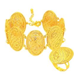 Vsadsau Afrikanische 24 Karat vergoldete Kettenarmbänder mit Ringen für Damen und Herren, äthiopisches Dubai, Hochzeits-, Party-Schmuck, One Size, Kupfer, Kein edelstein von Vsadsau