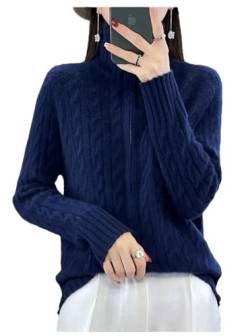 Vsadsau Damen 100% Merinowolle Twisted Pullover Dicker Warm Full Zipper Sweater Mantel Casual Cardigans, blau, M von Vsadsau