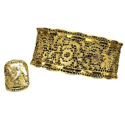 Vsadsau Damen-Armreif mit Ring, vergoldet, verstellbar, Nigeria, Hochzeitsarmband, One Size, Kupfer, Ohne Edelstein von Vsadsau