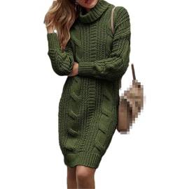 Vsadsau Damen Winter Rollkragen Strickpullover Kleid Einfarbig Langarm Pullover, Army Gn, L von Vsadsau