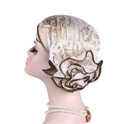 Vsadsau Frauen Bronzing Big Flower Turban Hut Elastische Muslimische Kopfschmuck Beanie Hüte Islamische Kopf Wrap Cap von Vsadsau