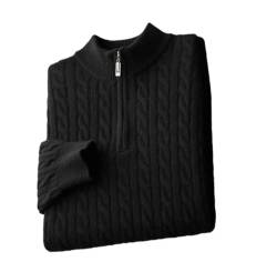 Vsadsau Herren Solid Knit Bluse Pullover Atmungsaktiv Weich Pullover Halb Hoher Hals Reißverschluss Verdrehter Pullover, Schwarz , XXXL von Vsadsau