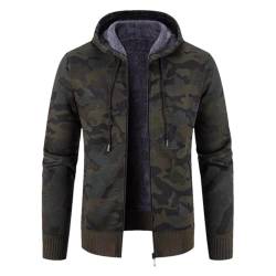 Vsadsau Herren-Strickjacke, Winter, Verdicktes Warmes Fleece, Kapuze, Reißverschluss, Camo1-Jacke Army GN L von Vsadsau