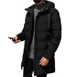 Vsadsau Herren Winter Warm Parka Mantel Mit Kapuze Baumwolle Gepolsterte Mäntel Reißverschluss Lange Puffer Jacke Thermische Mantel, Schwarz , XL von Vsadsau