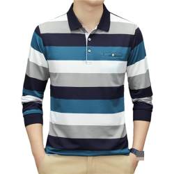 Vsadsau Männer Baumwolle Langarm Multi-Color Polo Shirt Gestreift Herbst Winter Männlichen Buiness Revers Shirt, blau, L von Vsadsau