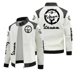 Vsioeakm Herren-Lederjacken für Servizio Vespa-Aufdruck, Motorradmäntel, Stehkragenjacke, Reißverschluss-Sweatshirt, winddichter Mantel – Teenager-Geschenke-White||XL von Vsioeakm