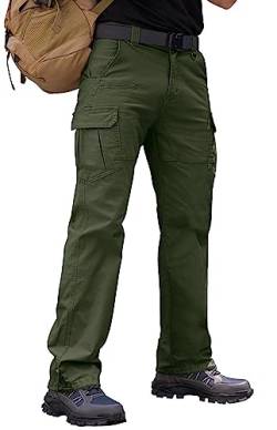 Vthereal Cargohose Herren Baumwolle Outdoorhose mit 7 Taschen Männer Arbeitshosen Chino Taktische Ranger Hose für Jagd Wandern, Armeegrün, L von Vthereal