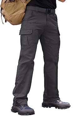Vthereal Cargohose Herren Baumwolle Outdoorhose mit 7 Taschen Männer Arbeitshosen Chino Taktische Ranger Hose für Jagd Wandern, Grau, XL von Vthereal