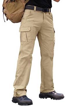 Vthereal Cargohose Herren Baumwolle Outdoorhose mit 7 Taschen Männer Arbeitshosen Chino Taktische Ranger Hose für Jagd Wandern, Khaki, S von Vthereal