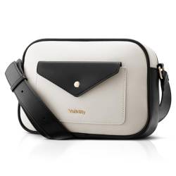 Vulkitty Damen Handy Umhängetasche PU Leder Crossbody Schultergurt Bag Kleine Morderne Handtaschen mit 3 Fächern, Weiß und Schwarz von Vulkitty