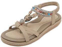 Vunavueya Damen Sandalen Slingback Frauen Zehentrenner Sandale Flache Sommer Leder Riemchensandale Bohemian Flip Flops Schuhe 04 Beige 40 von Vunavueya