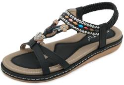 Vunavueya Damen Sandalen Slingback Frauen Zehentrenner Sandale Flache Sommer Leder Riemchensandale Bohemian Flip Flops Schuhe 04 Schwarz 37 von Vunavueya