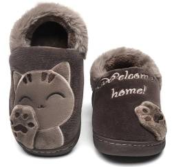 Vunavueya Mädchen Winter Hausschuhe Jungen Plüsch Pantoffeln Warme gefüttert Pantoletten Kinder Weich Bequem Slipper Schuhe Braun 24/25 EU/16-17CN von Vunavueya