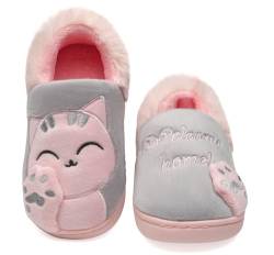 Vunavueya Mädchen Winter Hausschuhe Jungen Plüsch Pantoffeln Warme gefüttert Pantoletten Kinder Weich Bequem Slipper Schuhe Grau 23/24 EU/14-15CN von Vunavueya