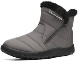 Vunavueya Winterstiefel Damen Warm gefütterte Winterschuhe Schneestiefel Winter Schlupfstiefel Kurzschaft Stiefel Boots Schuhe Grau 36 EU_230 von Vunavueya