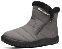 Vunavueya Winterstiefel Damen Warm gefütterte Winterschuhe Schneestiefel Winter Schlupfstiefel Kurzschaft Stiefel Boots Schuhe Grau 39 EU_245 von Vunavueya